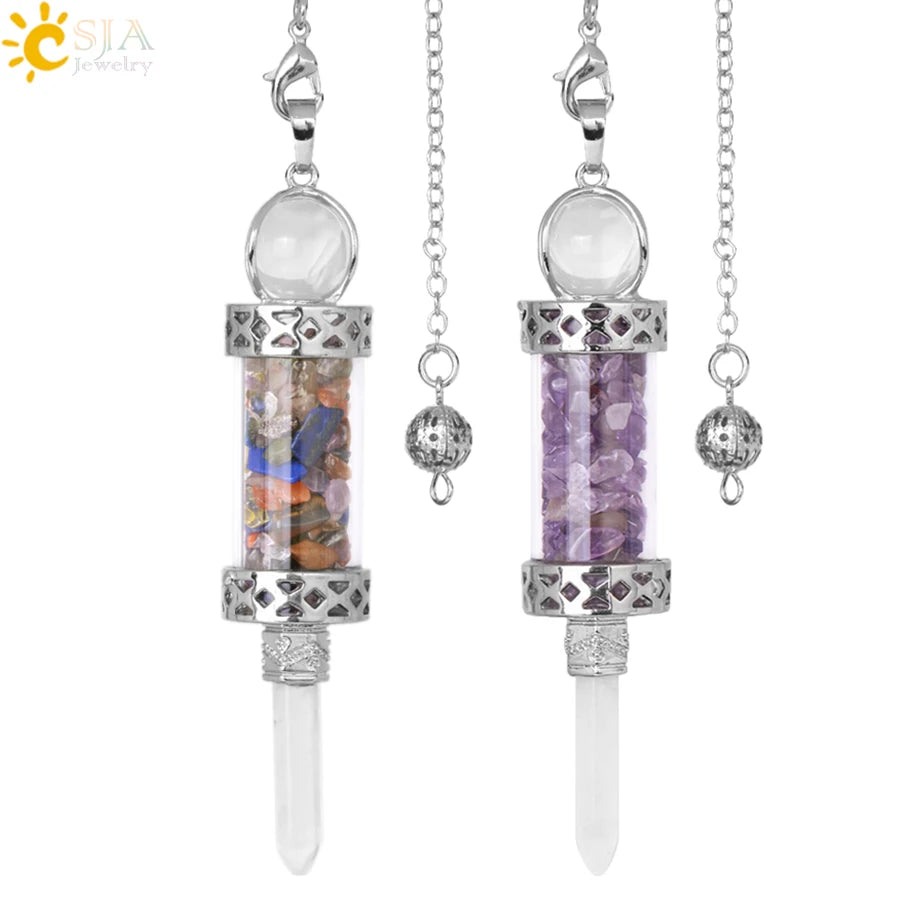 Gemstone Vial Crystal Point Pendulums