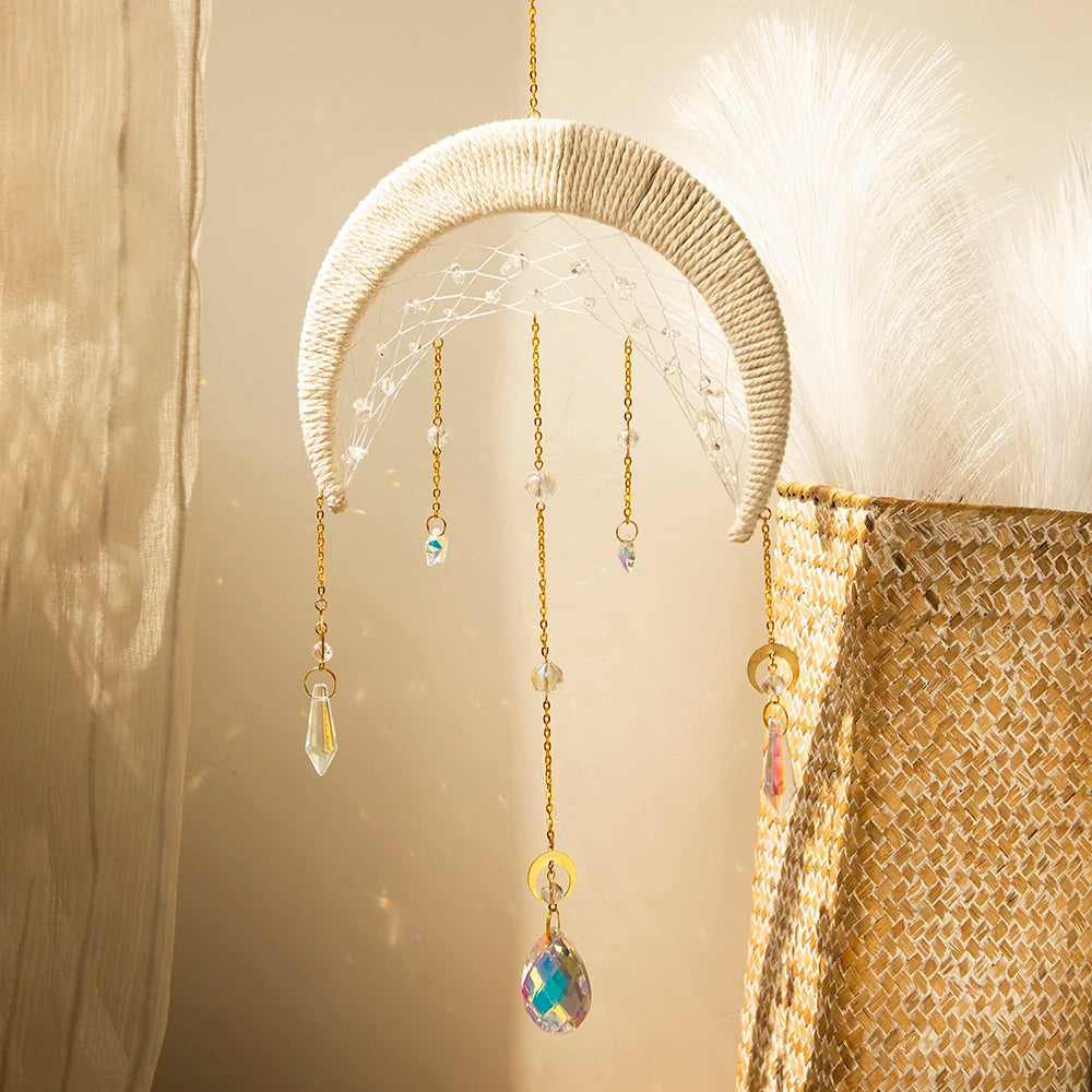 Mooncatchers Hanging Crystal  Macrame Ornament