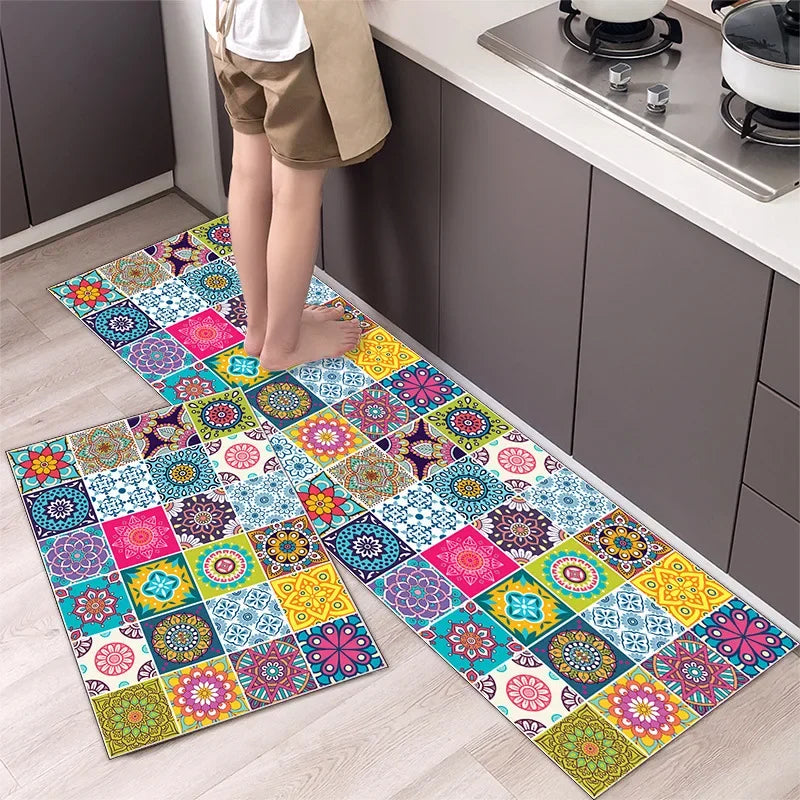 Beautiful Boho Earthtones Patterned Washable Anti Fatigue Kitchen Rugs