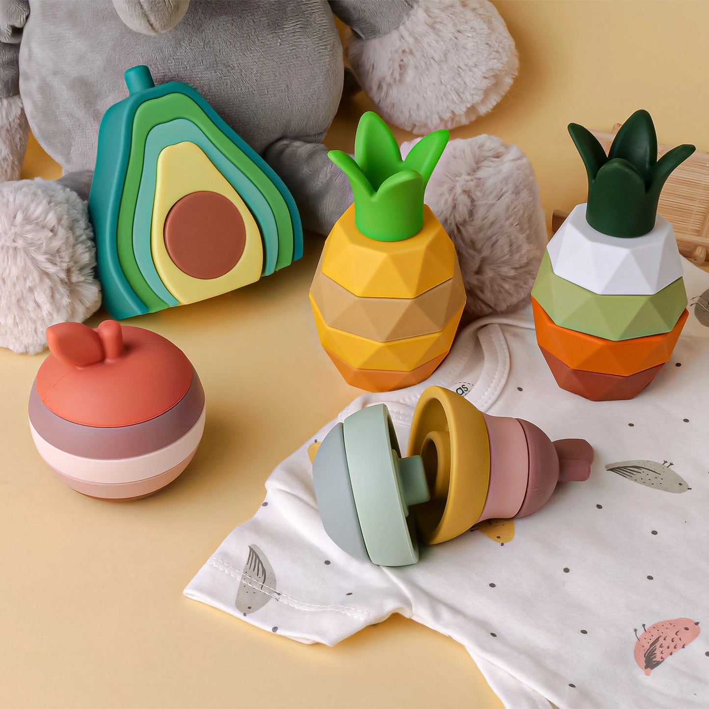 Soft-Stack Avocado, a Montessori Build and Learn Toy