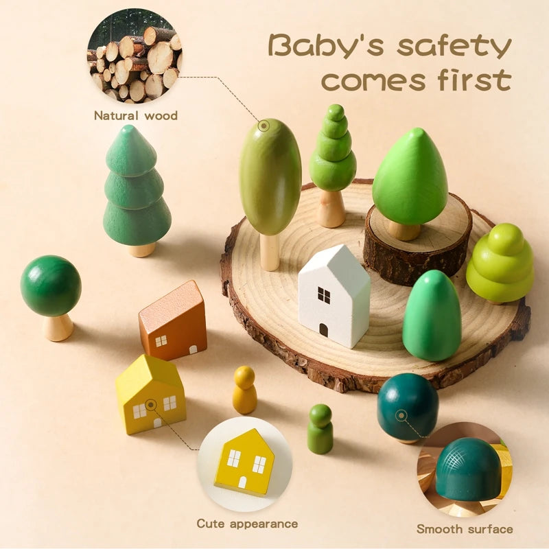 Montessori Wooden Blocks Little Trees Playset