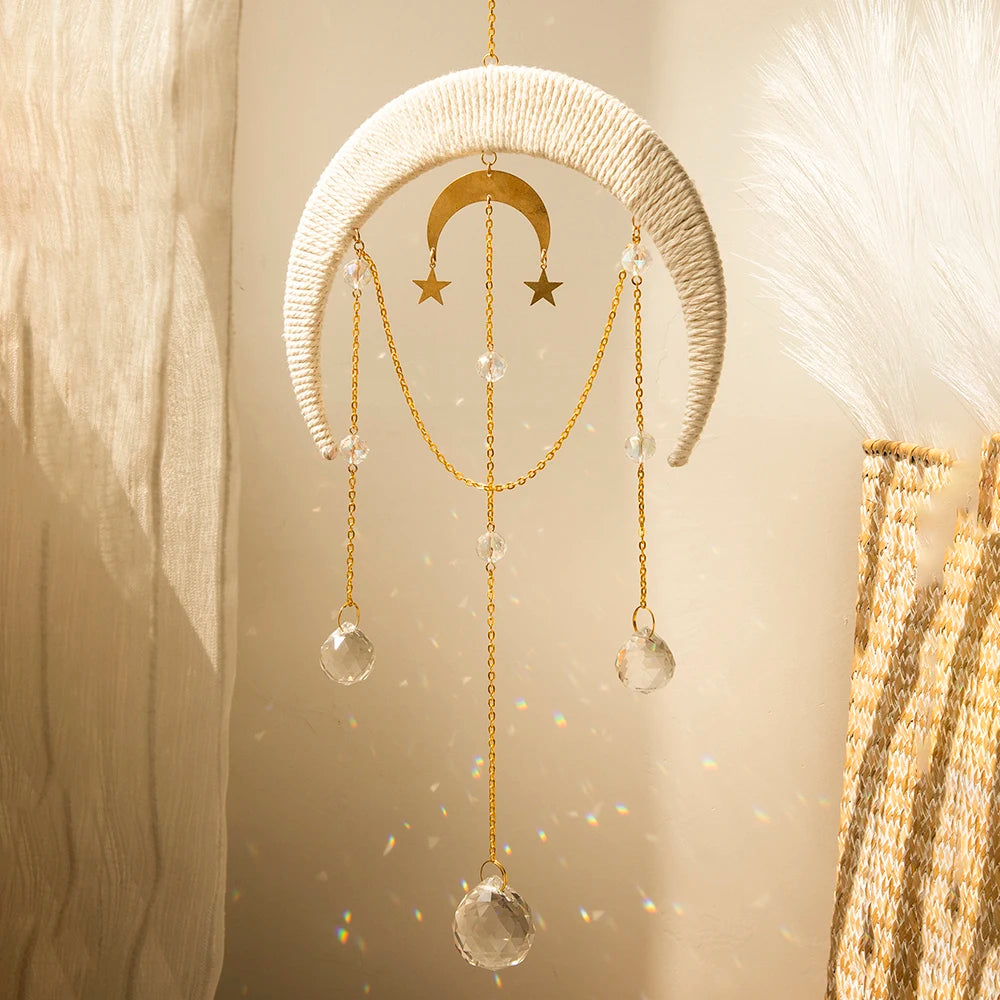 Mooncatchers Hanging Crystal  Macrame Ornament