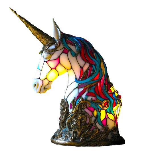 Unicorn Stained Glass Tiffany-Style Mini Lamp, about 6-8in, USB Powered