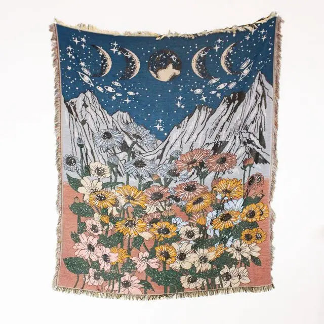 Moon Phase Garden Woven Sofa Blanket