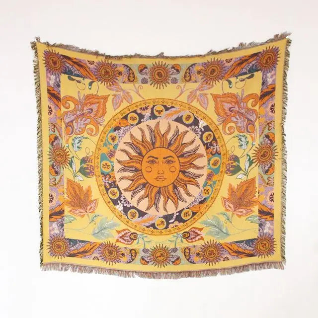 Sun and Moon Wheel Woven Sofa Blanket