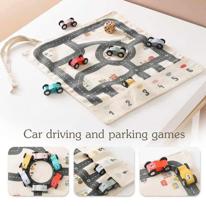 Montessori On the Road Portable Car Playset, Wooden & Canvas