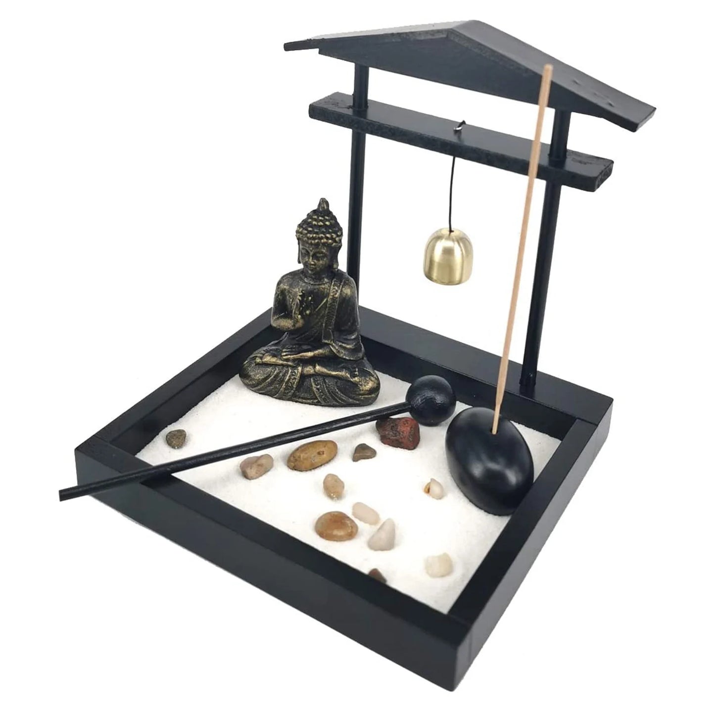 Meditating Buddha Tabletop Zen Garden with Bell