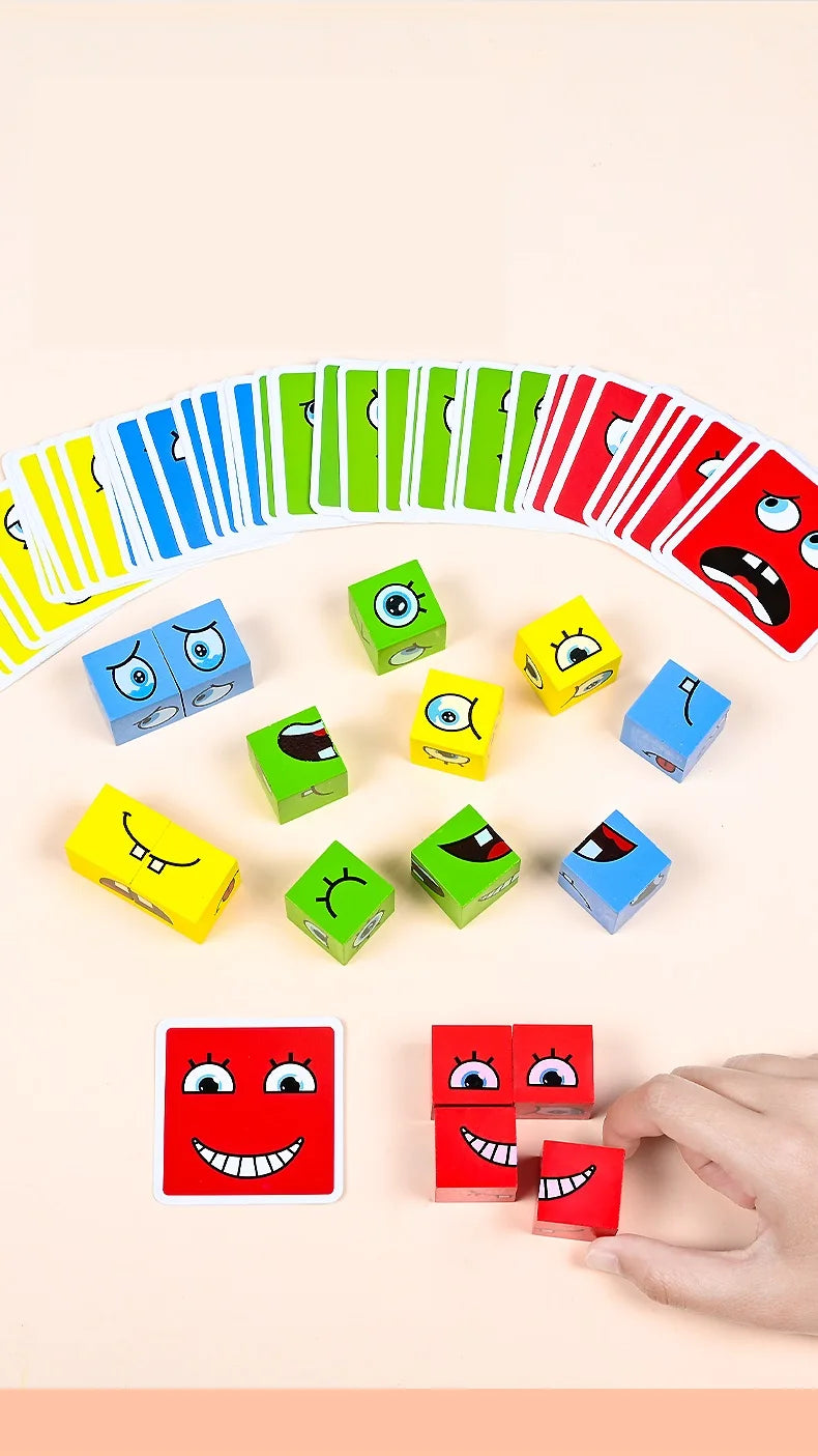 Montessori Learning Facial Expressions Wooden Blocks Playset