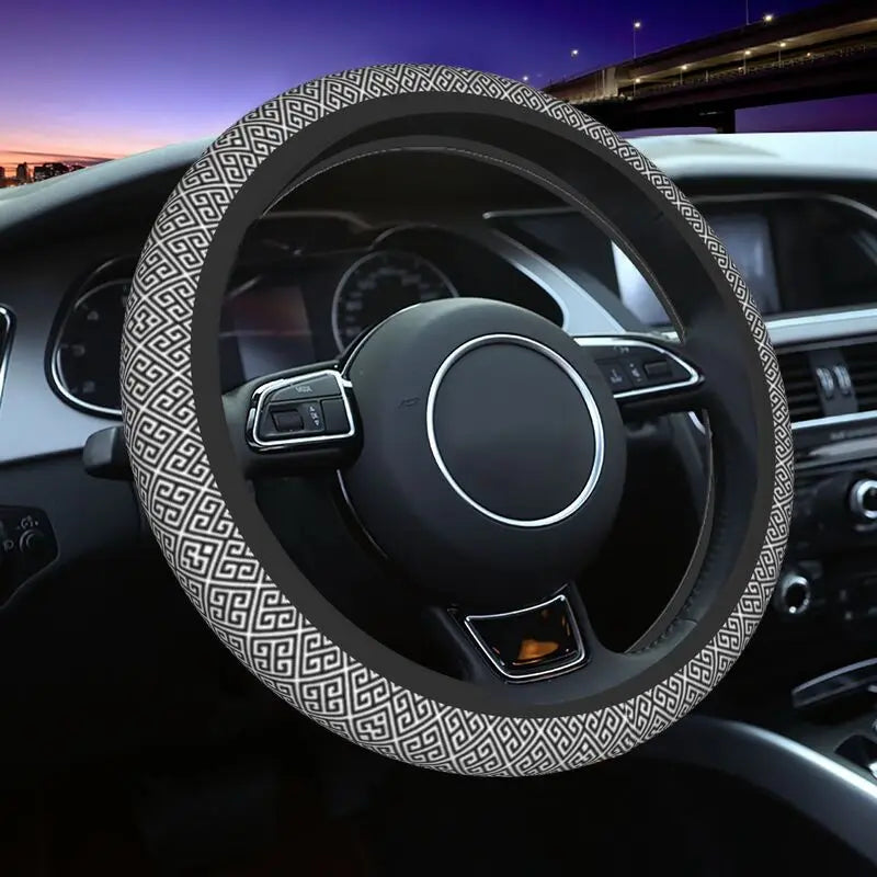 Greek Meander Pattern Steering Wheel Cover