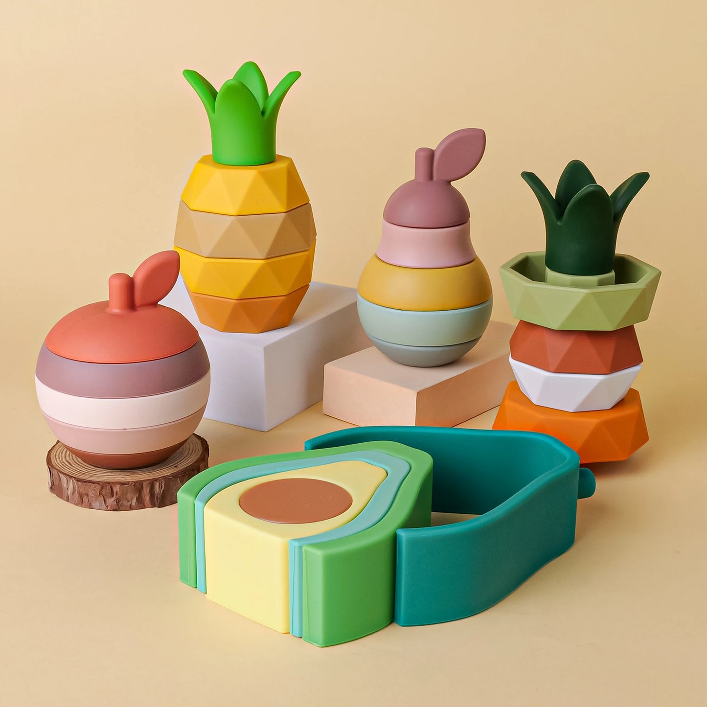 Soft-Stack Avocado, a Montessori Build and Learn Toy