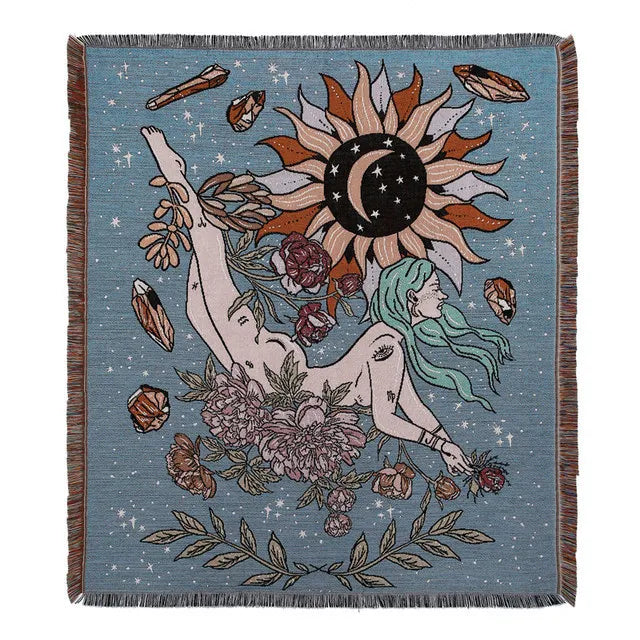 Sun and Moon Wheel Woven Sofa Blanket