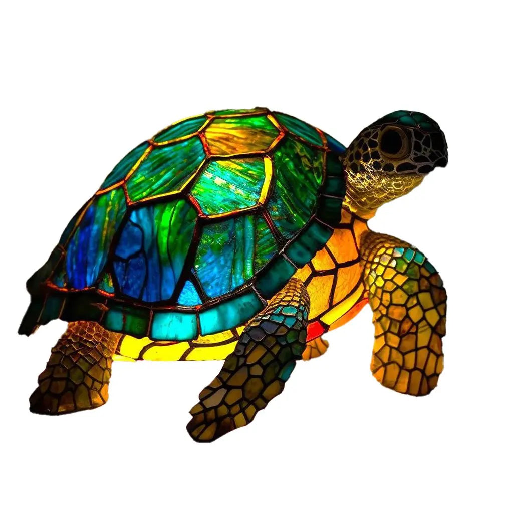 Sea Turtle Stained Glass Tiffany-Style Mini Lamp, about 6-8in, USB Powered