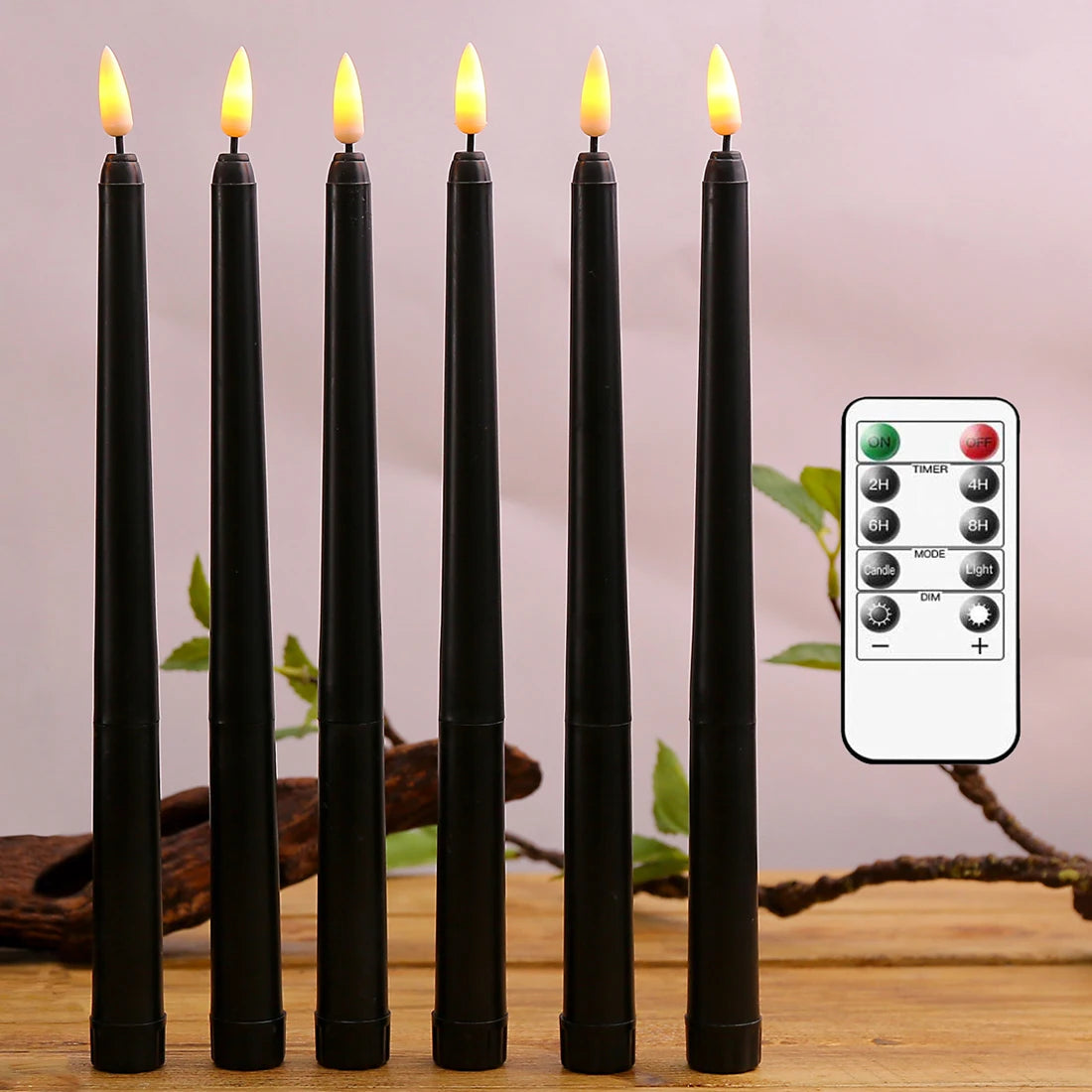 Flameless Black LED Taper Candles with Remote, Set of 6 or 12