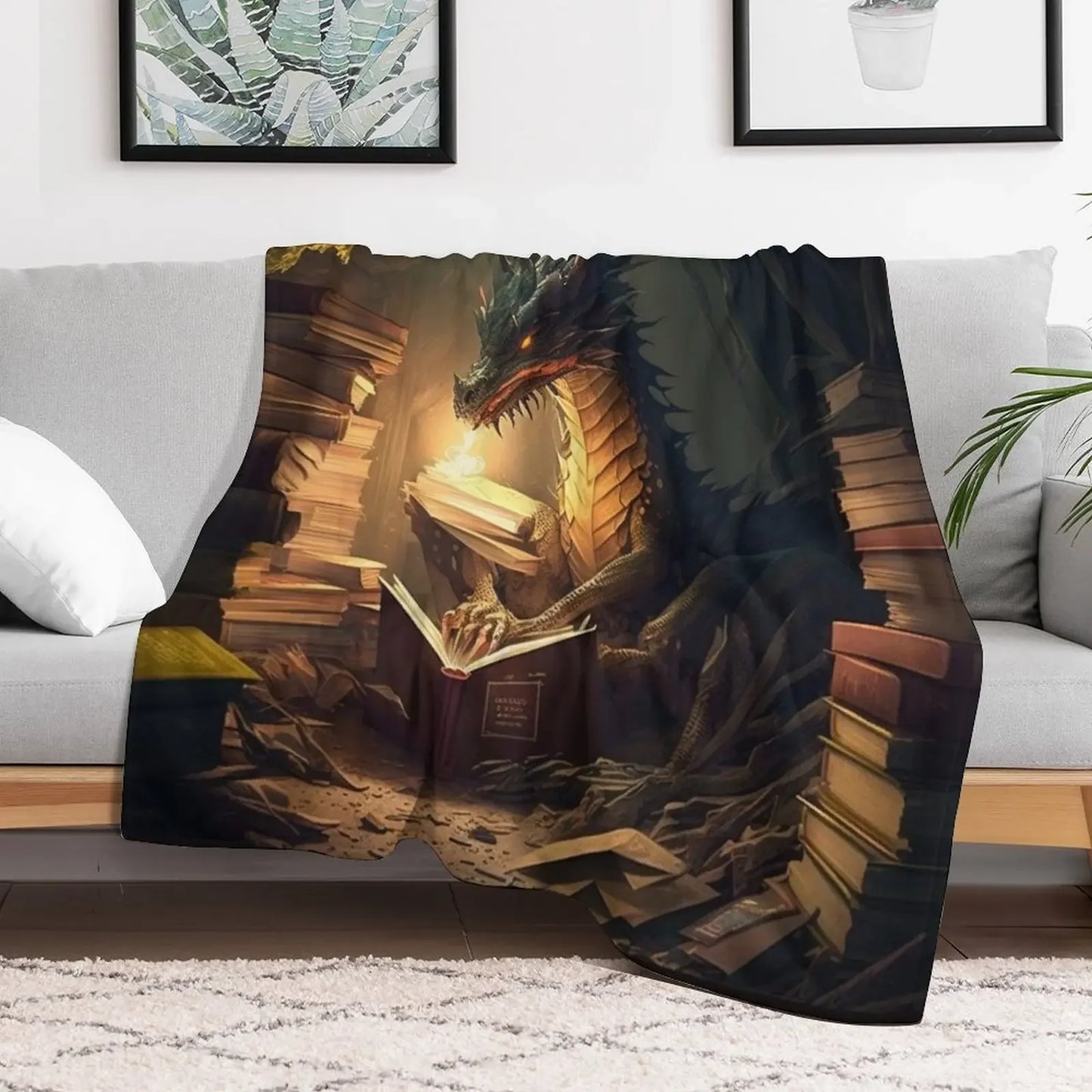 Book Dragon Plush Blanket (reverse side white)