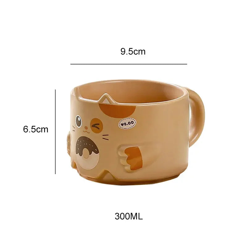 Stacking Cat Mugs with Handles, Set of 4 Ceramic Mugs, Each Mug holds 10oz