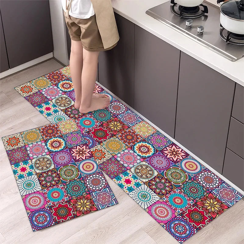 Beautiful Boho Earthtones Patterned Washable Anti Fatigue Kitchen Rugs