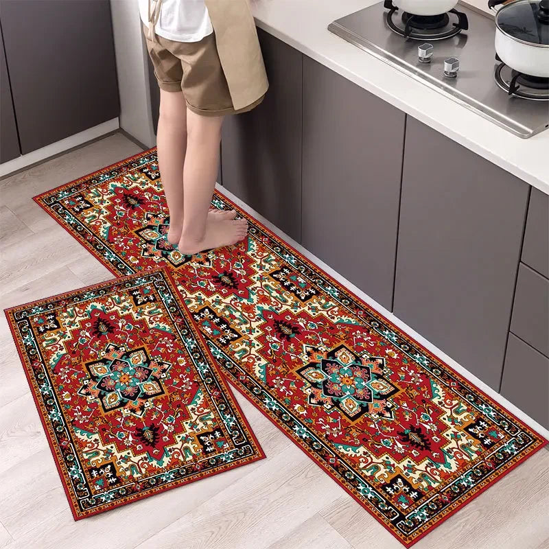 Beautiful Boho Blues Patterned Washable Anti Fatigue Kitchen Rugs