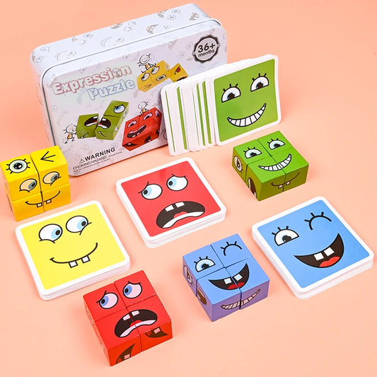 Montessori Learning Facial Expressions Wooden Blocks Playset