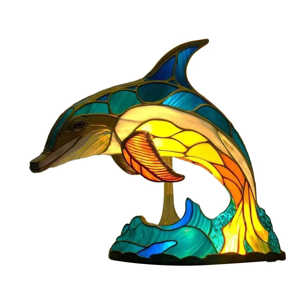 Sea Turtle Stained Glass Tiffany-Style Mini Lamp, about 6-8in, USB Powered