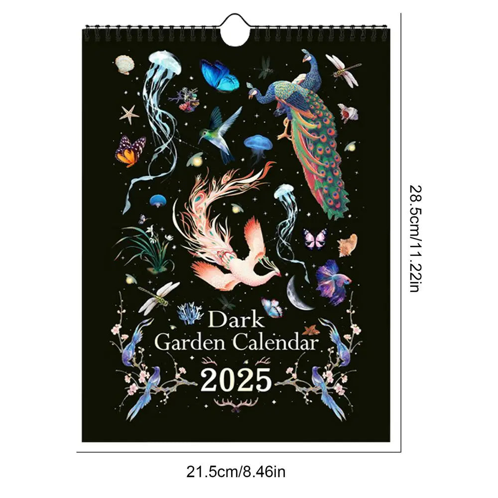 Dark Garden Lunar Calendar, Red Mushrooms, 2025