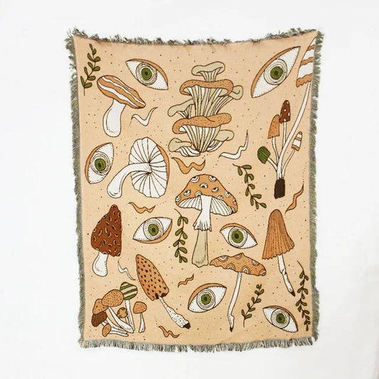 Mushrooms and Evil Eyes Woven Sofa Blanket