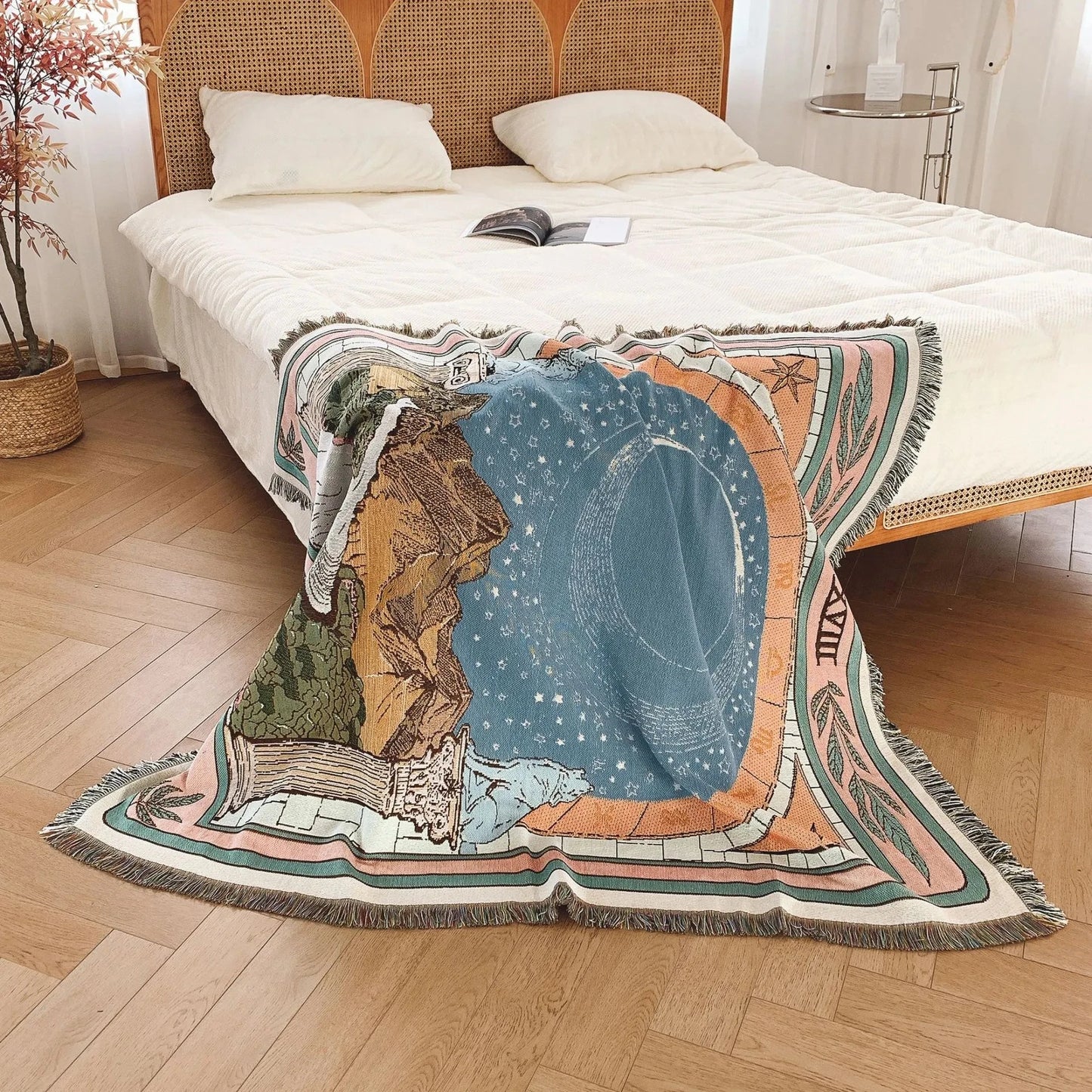 Sun and Moon Wheel Woven Sofa Blanket