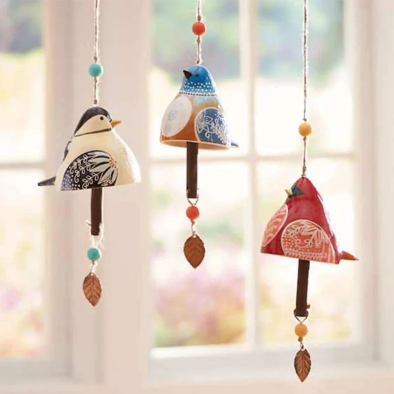 Handpainted Songbird Single Chime Hanging Bells, Bluebird & Cardinal