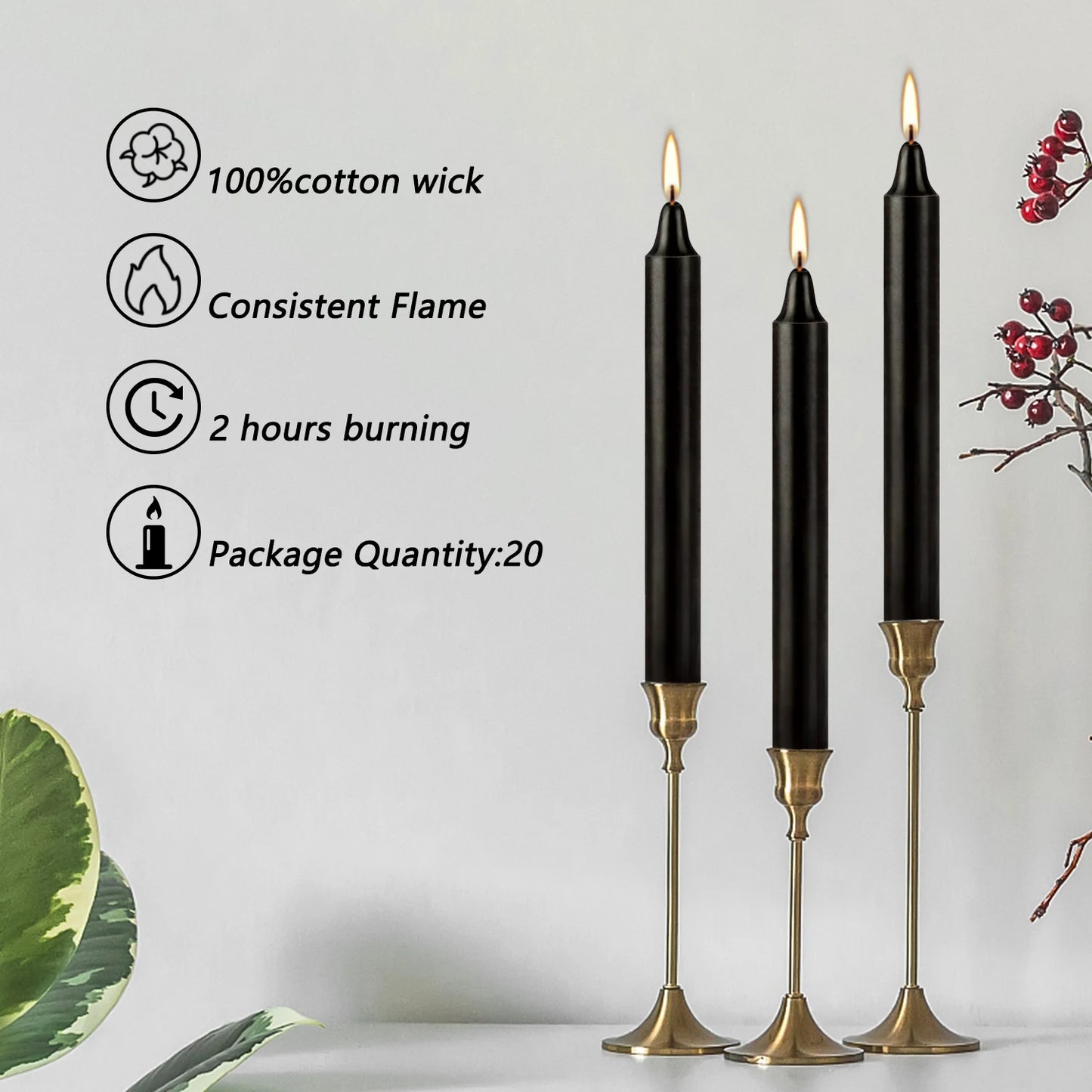 Black 4" Chime Candles, Box of 20