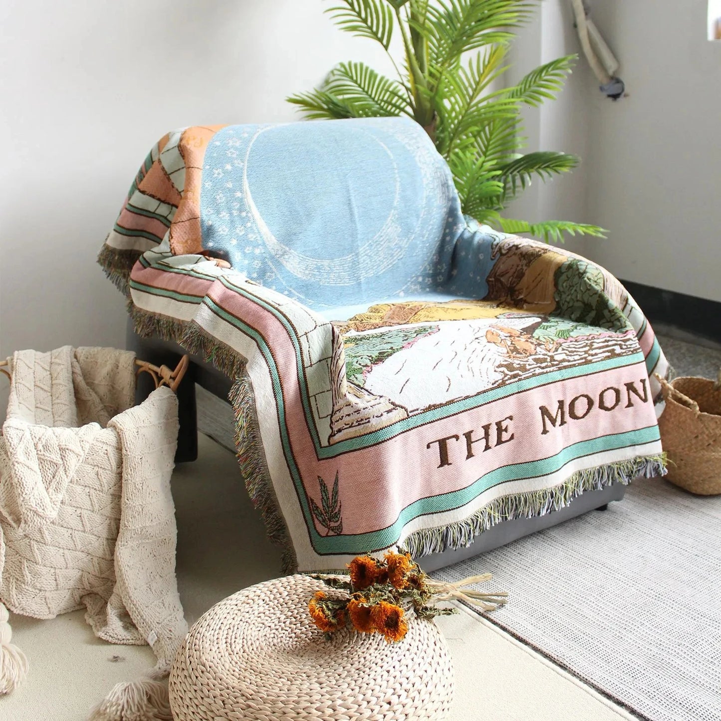 Sun and Moon Wheel Woven Sofa Blanket