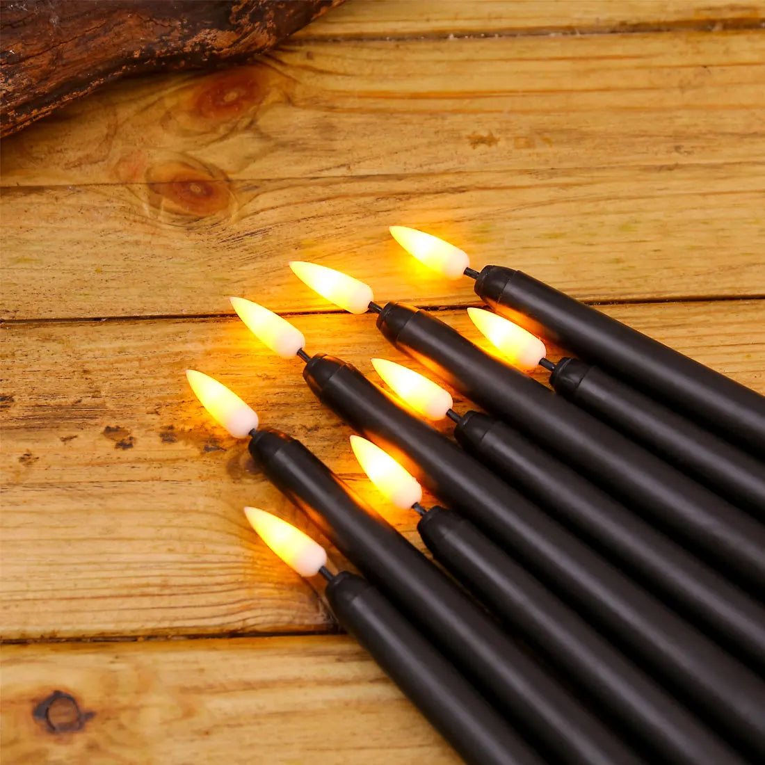 Flameless Black LED Taper Candles with Remote, Set of 6 or 12