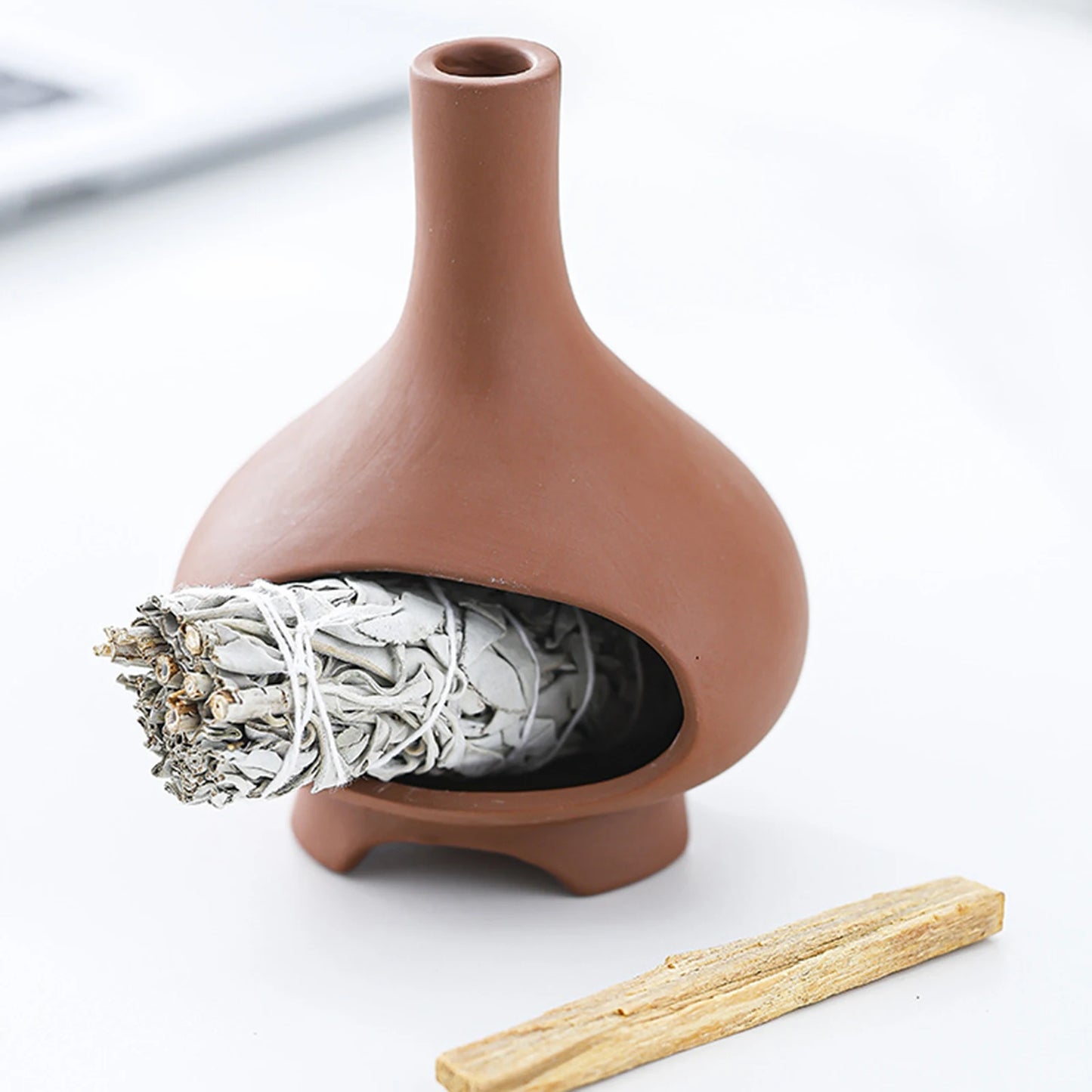 Ceramic Burner for Sage and Palo Santo with Chimney