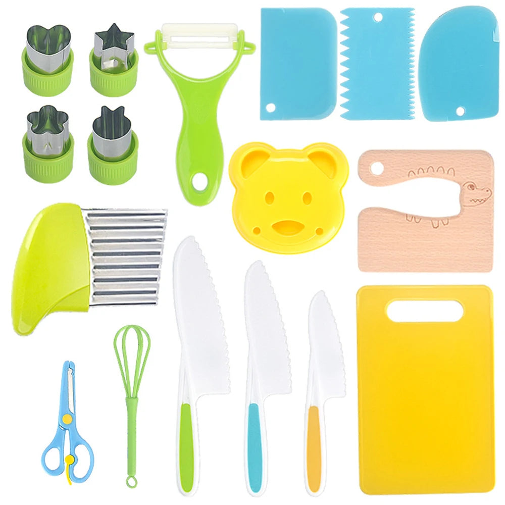 Montessori Kids Real Cooking Kitchen Tools Gift Set for ages 2 and up, Deluxe 17 piece Set