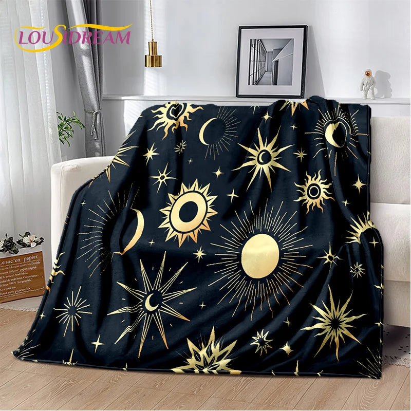 Black Celestial Plush Blanket/Bedspread, Choose Your Size