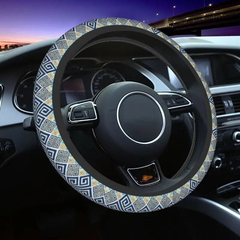 Greek Meander Pattern Steering Wheel Cover