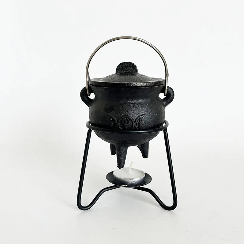 Cast Iron Cauldron with Metal Candle Holder