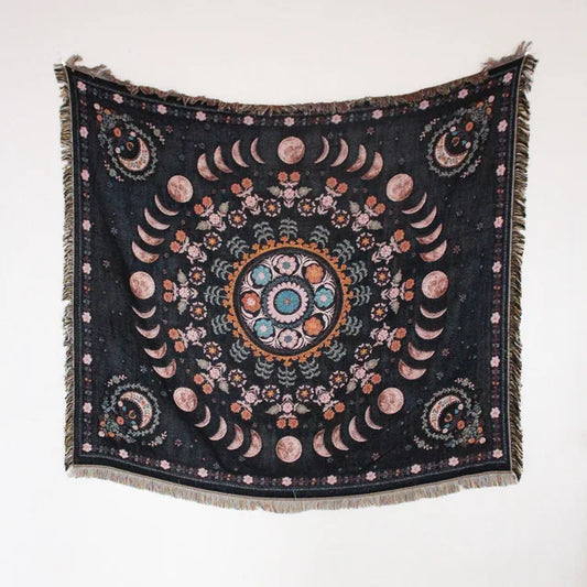 Sun and Moon Wheel Woven Sofa Blanket