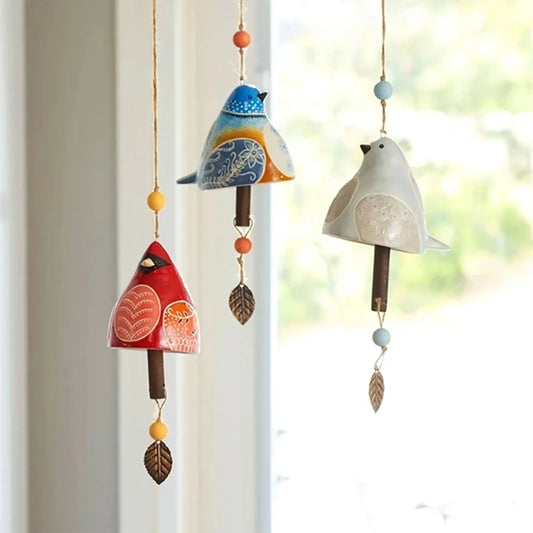 Handpainted Songbird Single Chime Hanging Bells, Bluebird & Cardinal