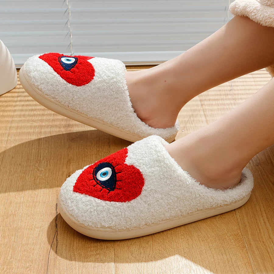 Plush Turkish Evil Eye Heart Slippers (sizing is ladies European)