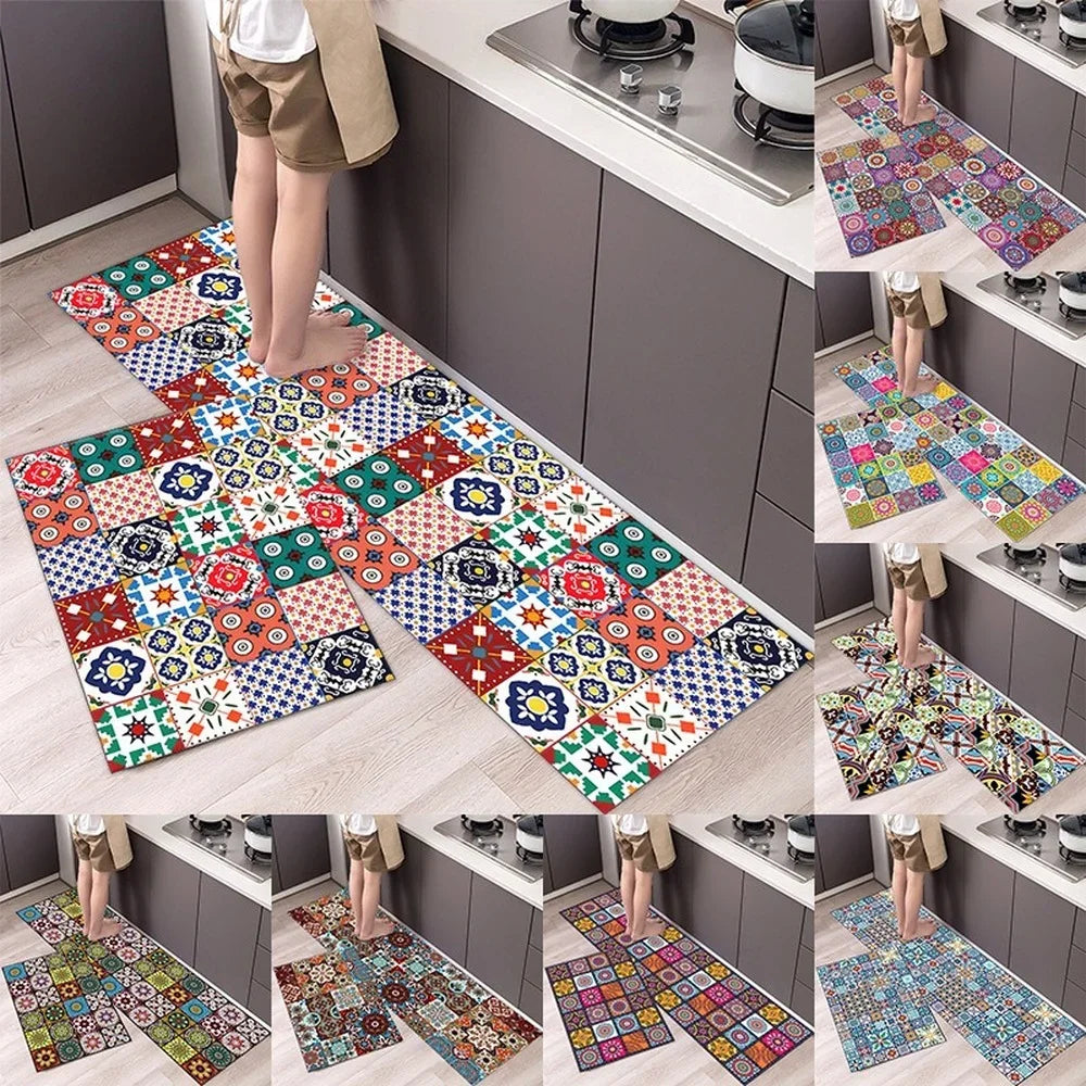 Beautiful Boho Happy Patterned Washable Anti Fatigue Kitchen Rugs