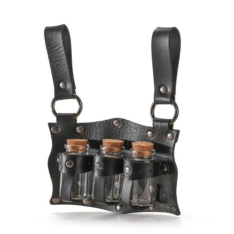 Medieval Alchemist Style Potion Bottle Holster With 3 Glass Bottles, Brown or Black (Vegan Leather)