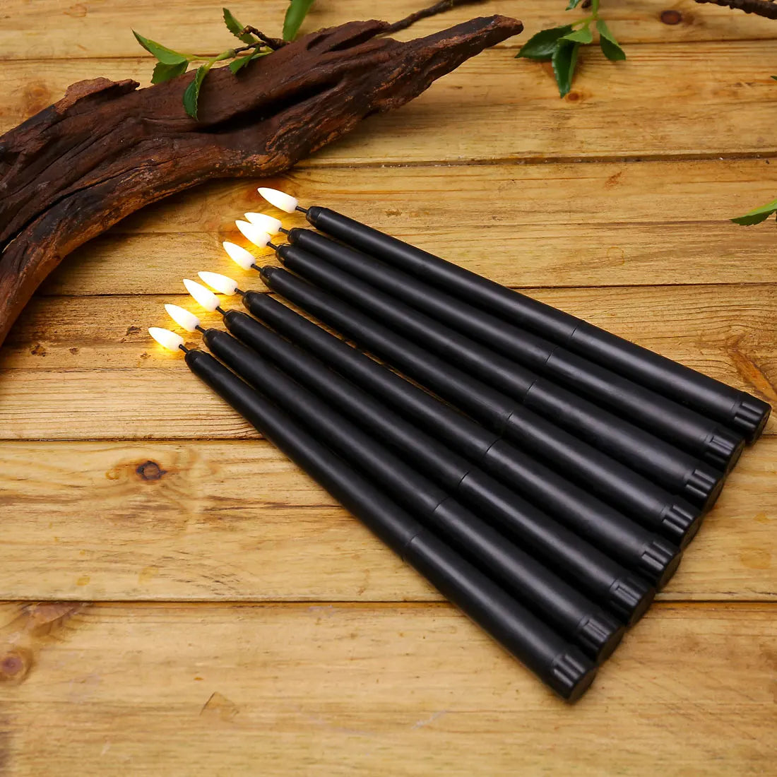 Flameless Black LED Taper Candles with Remote, Set of 6 or 12