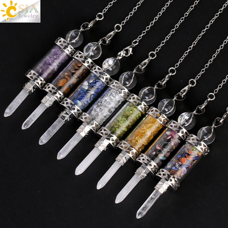 Gemstone Vial Crystal Point Pendulums