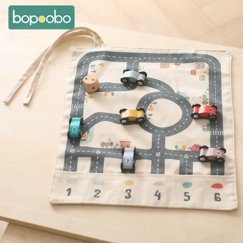 Montessori On the Road Portable Car Playset, Wooden & Canvas