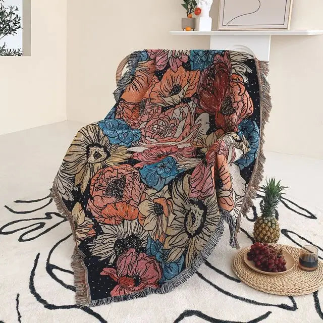 Moon Phase Garden Woven Sofa Blanket