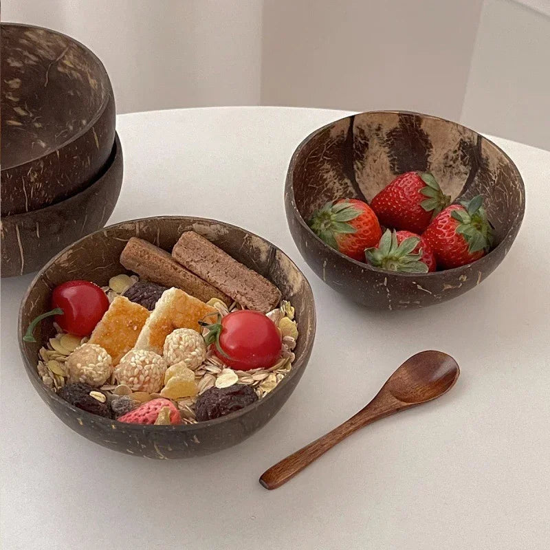 Handmade Wooden Coconut Bowl with Spoon Sets