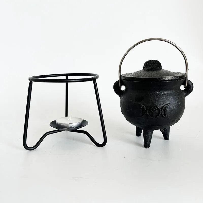 Cast Iron Cauldron with Metal Candle Holder