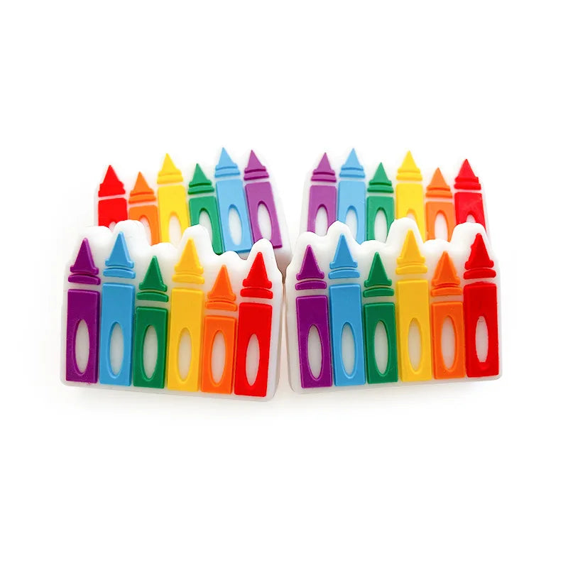 Pack of 10 Crayon Chew Pendants, Food Grade Silicone