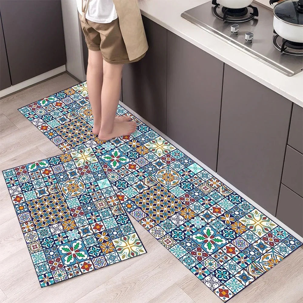 Beautiful Boho Earthtones Patterned Washable Anti Fatigue Kitchen Rugs