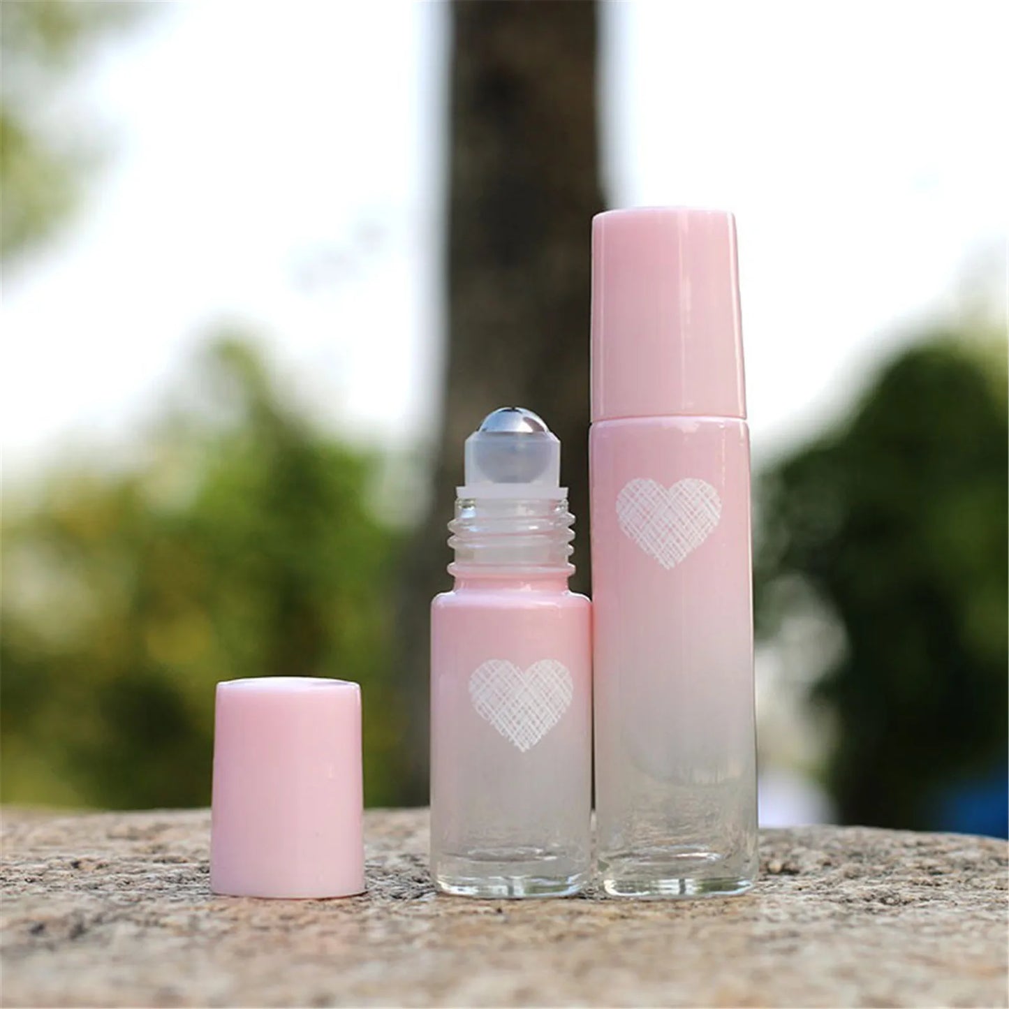 Single Empty Frosted Glass Heart Roll-On Vials with Jade Roller, 5ml or 10ml