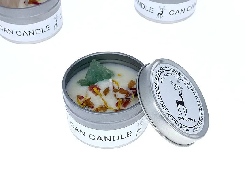 Clean-Burning Soy Treasure Candles with Crystals, Herbs, & Flowers